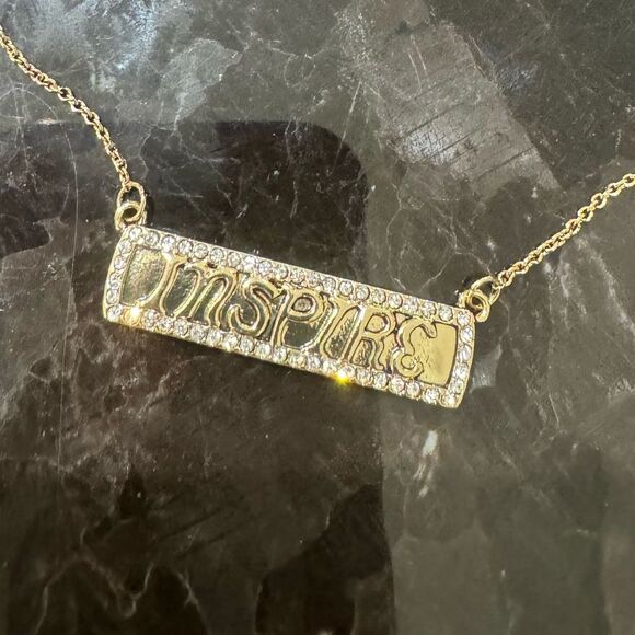 INSPIRE Bar Charm Sign With Rhinestones Pendant Necklace - Picture 6 of 11